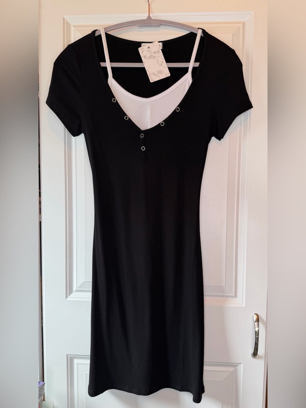 Popular 21 Black Ribbed Layered Cutout Mini Dress Women’s Medium NWT